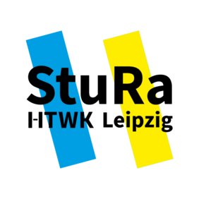 Das ist das Logo des StudierendenRats der HTWK Leipzig in den ukrainischen Landesfarben Blau und Gelb